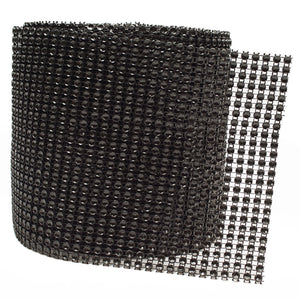 4.75" x 10 Yards Black/Black Diamond Rhinestone Ribbon Mesh Wrap Roll