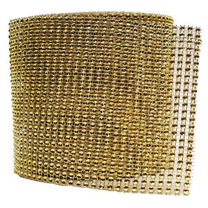 4.75" x 10 Yards Gold Diamond Rhinestone Ribbon Mesh Wrap Roll