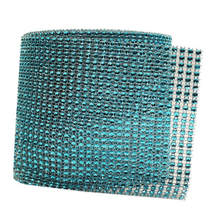 4.75" x 10 Yards Turquoise Diamond Rhinestone Ribbon Mesh Wrap Roll