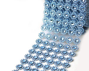 4" x 10 Yards Blue Flower Diamond Rhinestone Ribbon Mesh Wrap Roll
