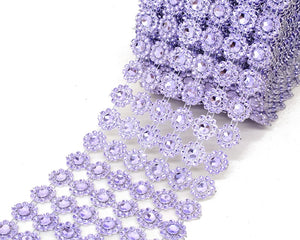 4" x 10 Yards Lavender Flower Diamond Rhinestone Ribbon Mesh Wrap Roll