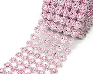 4" x 10 Yards Pink Flower Diamond Rhinestone Ribbon Mesh Wrap Roll